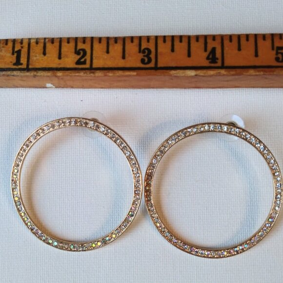 Lot of 7 Hoop Earrings Gold Toned Rhinestone Costume Jewelry Large Pierced Ears - Picture 2 of 15